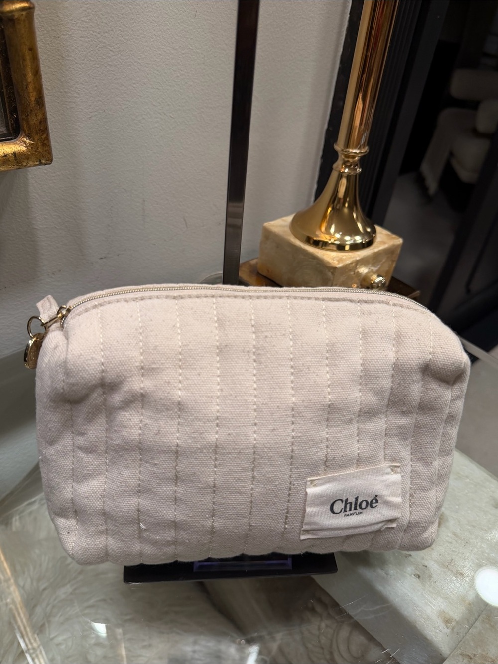 Chloé Cream Quilted Canvas Cosmetic Pouch